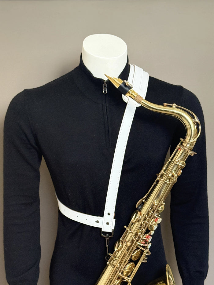 White Leather Saxophone Shoulder Strap