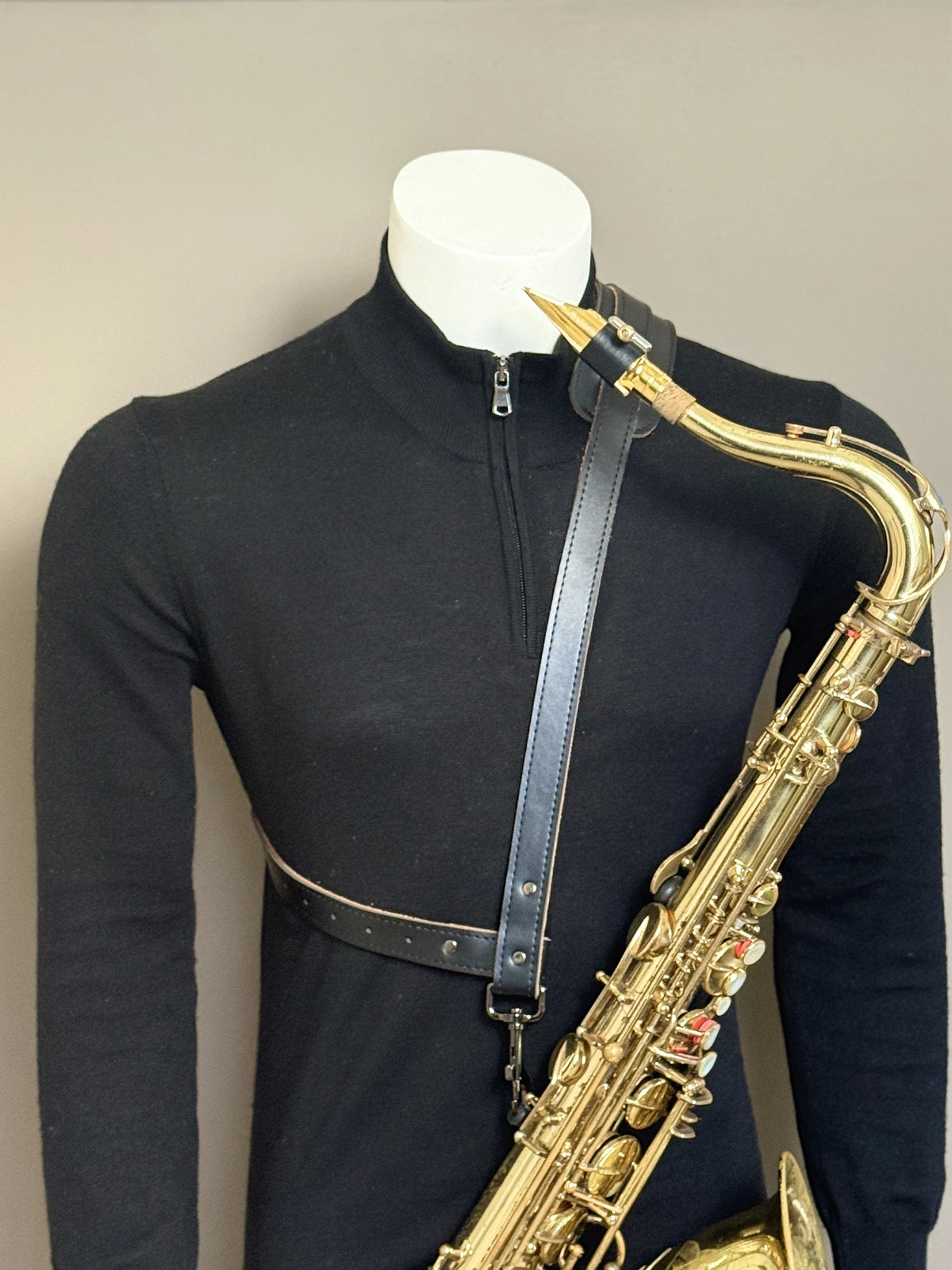 Black Leather Saxophone Shoulder Strap