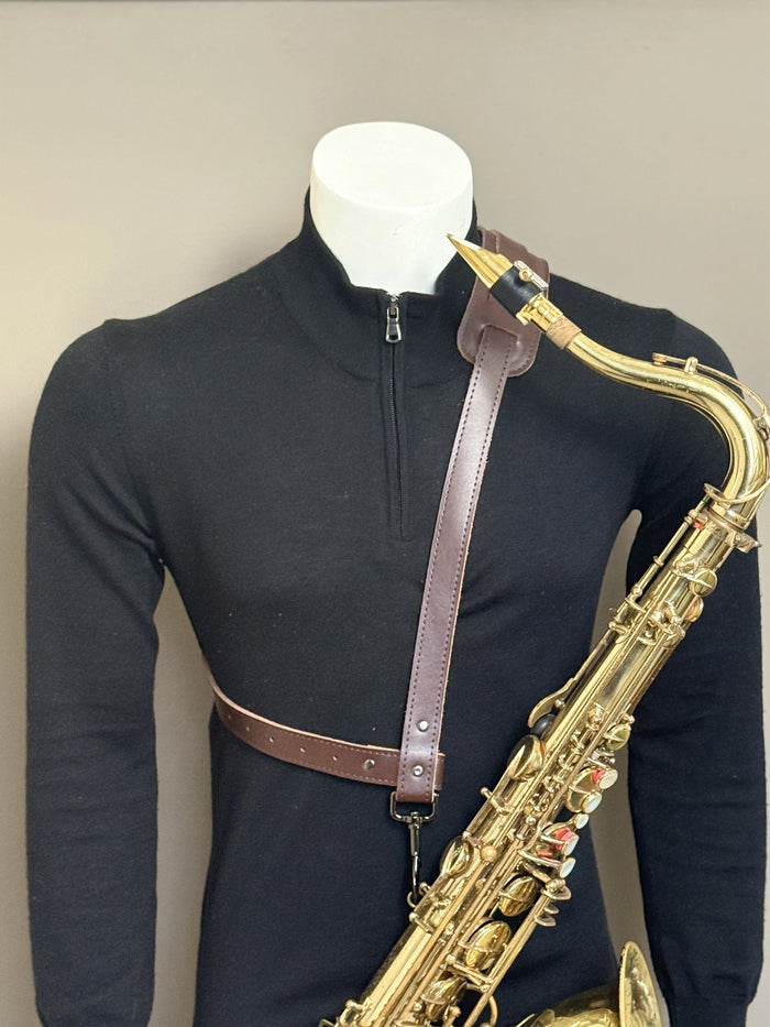 Chocolate Brown Leather Saxophone Shoulder Strap