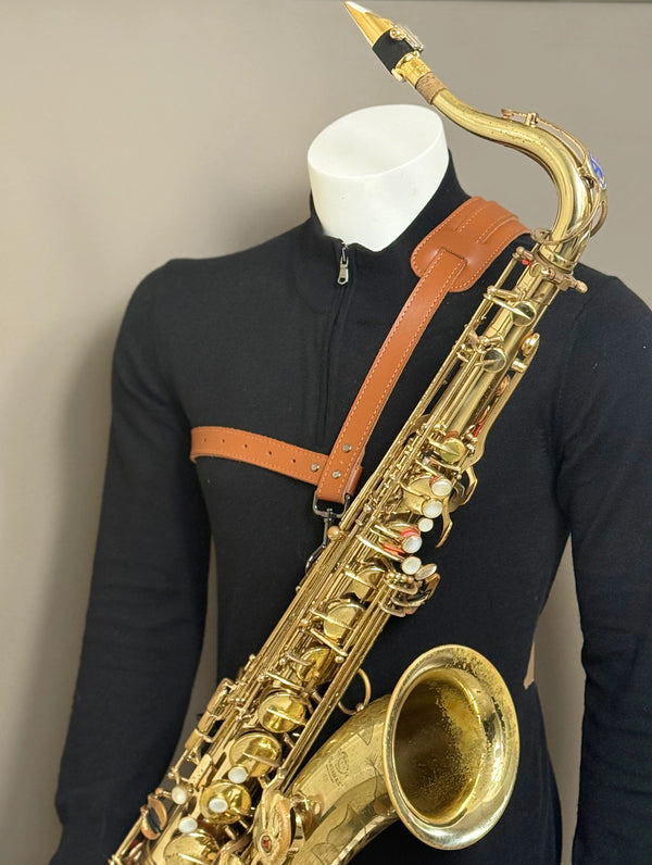Brown Leather Saxophone Shoulder Strap – Alto, Tenor, Baritone
