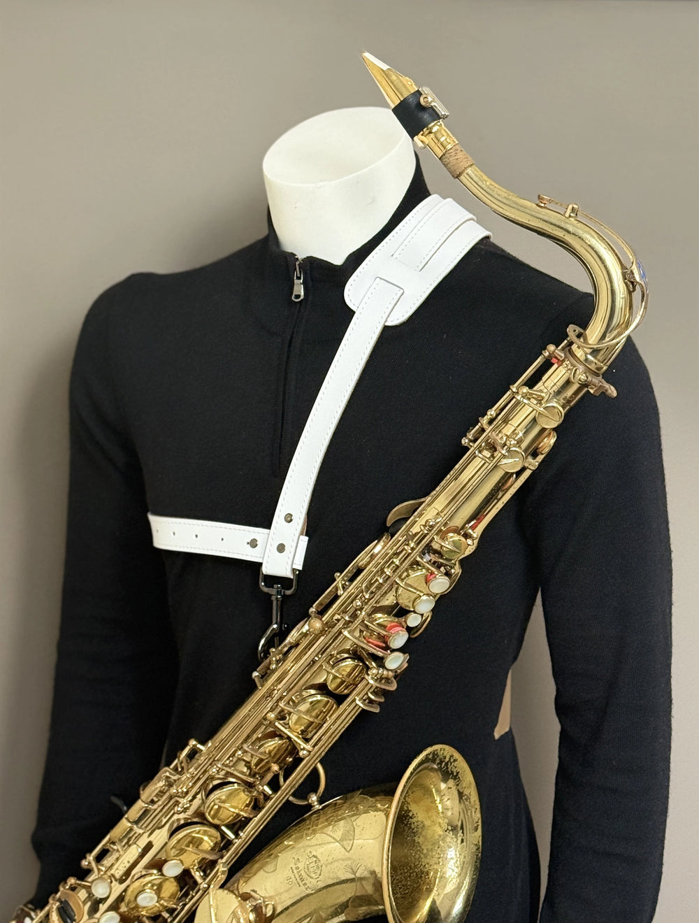 White Leather Saxophone Shoulder Strap