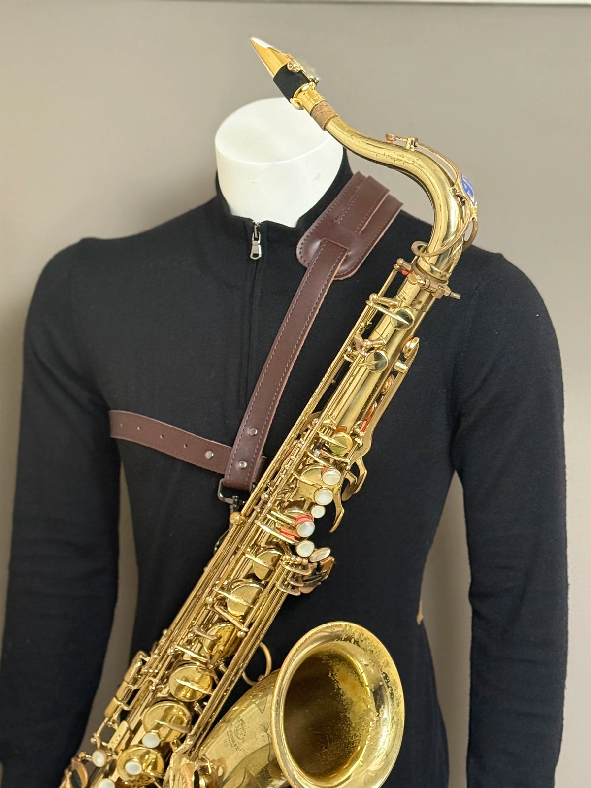 Chocolate Brown Leather Saxophone Shoulder Strap